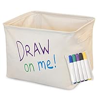 OrganizerLogic Canvas Storage Basket -(Draw on Me) Large Storage Bin Baskets with Handles Plus Markers - Decorative Storage Containers in Beige Cotton- 17" x 13" x 13" Woven Fabric Bin