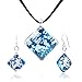 Hand Blown Glass Jewelry Glitter Silver Foil Deep Blue Square Pendant Necklace 17-19