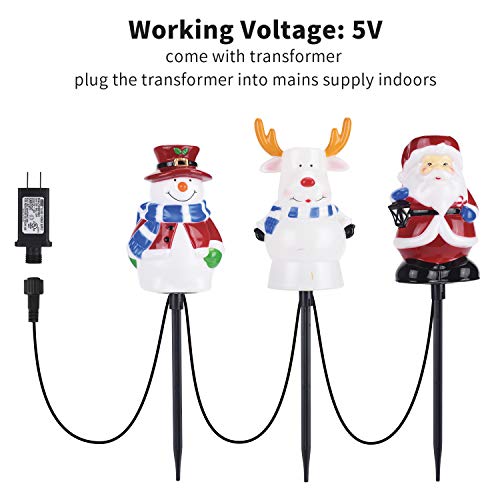 Christmas Pathway Lights Outdoor,Snowman Santa Reindeer Set LED Path Lights Garden Landscape Lights,5V Low Voltage Plug in Waterproof Holiday Decor Lamp for Patio, Yard, Lawn