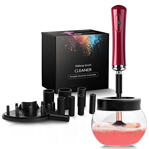 Makeup Brush Cleaner, Deep Cleaning Brushes Dryer Machine cosmetic brush cleaner tool with 8 Rubber Holders for All Size Make up Brushes Perfect for Beauty Personal Care Battery Included