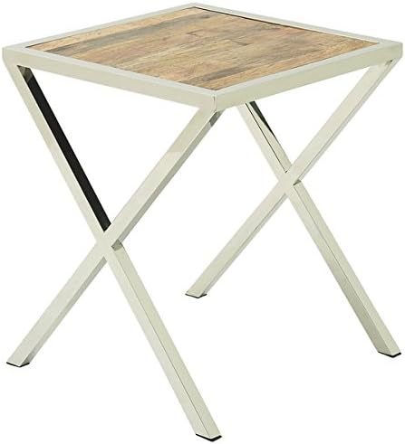 Urban Designs Stainless Steel Square Wooden Accent Table