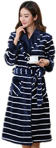 DMMSS Women 's Nightgown Long Flannel Pajamas Autumn and Winter Bathrobes Coral Velvet Nightwear Sleepwear , blue stripes , m
