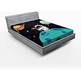 Ambesonne Space Fitted Sheet, Planets Earth Mercury Galaxy Neptune Pluto Jupiter Adventure Futuristic Print, Soft Decorative Fabric Bedding All-Round Elastic Pocket, Queen Size, Dark Blue