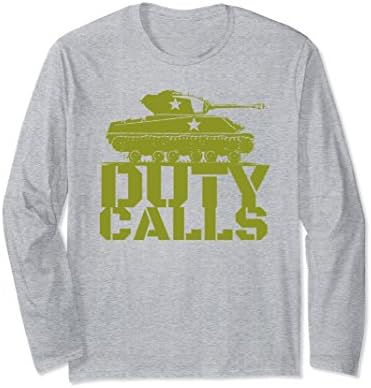 Unisex Duty Calls Sherman Tank Long Sleeve T-Shirt Gift XL: Heather Grey