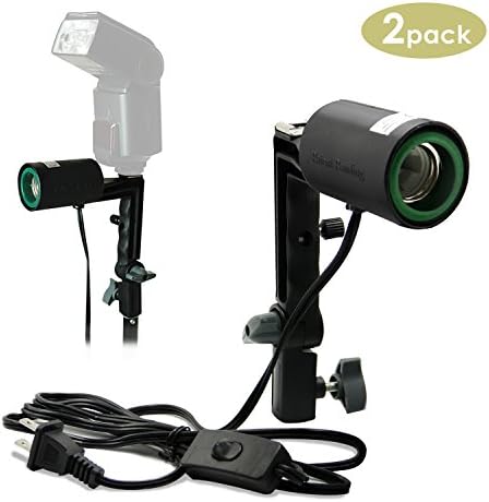 Lusana Studio [2 Pack] Lighting Bulb Socket, Light Holder E26, E27 Standard Base Socket Size with Cold Shoe Mounting Bracket and Umbrella Reflector Slot, Photo Studio, LNA1012