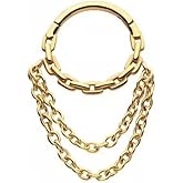 Pierced Owl 16GA 316L Stainless Steel Chain Link with Double Dangling Chains Hinged Segment Ring