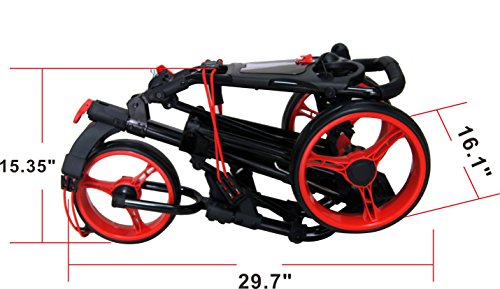 Qwik-Fold 3 Wheel Push Pull Golf Cart, Patented Bullet System and Foot Brake, ONE Second to Open and Close! (Black/Red) (933-3.0-BLK/RED) - Thumbnail 5