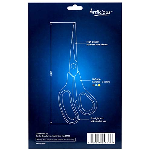 Artlicious - 3 Pack Premium 8 inch Multipurpose Scissors Value Pack for School, Home, Office