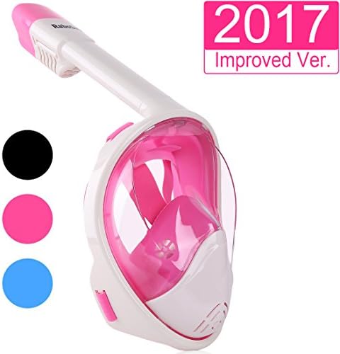Full Face Snorkel Mask, RaboSky 180° Panoramic Wider Viewing Area Diving Mask with Anti-Fog and Anti-Leak for Free Breathe, Go-Pro Compatible (2017 Improved Version)