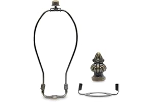 QVQCWD Lamp Shade Harp Holder,8 Inch Bronze Lamp Harp Kit,Fit Both Standard Lamp Rod and E26 Light Base UNO Fitter Adapter,2 Shade Attaching Finial Top Included,Antique Brass Horn Frame Lampshade Bracket