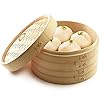 Handmade-Bamboo-Steamer-10-Inch-Bamboo-Steam-Basket-Round-Bao-Bun-Steamer-Double-Layer-Dumpling-Steamer-2-Tier-with-Lid-Chinese-Style-Steamer-Healthy-Cooking-for-VegetablesDim-SumMeat-Fish Handmade Bamboo Steamer, 10 Inch Bamboo Steam Basket, Round Bao Bun Steamer, Double-Layer Dumpling Steamer, 2 Tier with…