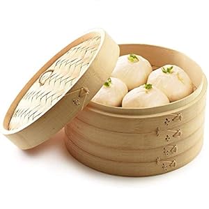 Handmade-Bamboo-Steamer-10-Inch-Bamboo-Steam-Basket-Round-Bao-Bun-Steamer-Double-Layer-Dumpling-Steamer-2-Tier-with-Lid-Chinese-Style-Steamer-Healthy-Cooking-for-VegetablesDim-SumMeat-Fish Handmade Bamboo Steamer, 10 Inch Bamboo Steam Basket, Round Bao Bun Steamer, Double-Layer Dumpling Steamer, 2 Tier with…