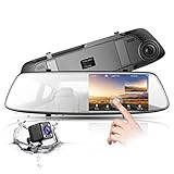 TOGUARD Backup Camera 4.3 Inch Mirror Dash Cam 1080P Touch Screen Front and Rear Dual Lens Car Camera with Parking Assistance, Rear View Mirror Backup Camera with Waterproof Rear View Reverse Camera