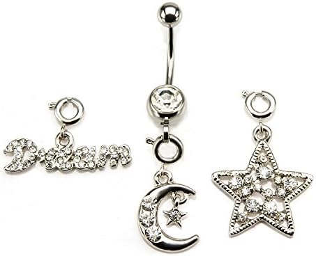Christmas Holiday Gifts Jewelry-14g 7/16 Navel w/ Dream, Moon &amp; Star changeable charms
