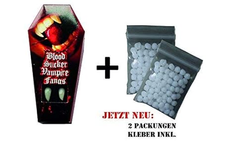 Vampirzähne Eckzähne 'Blood Sucker', mit Abformmasse Thermoplast, Perfekter Halt! Vamp, Halloween, Vampir, Zombie, Dämon, Hex