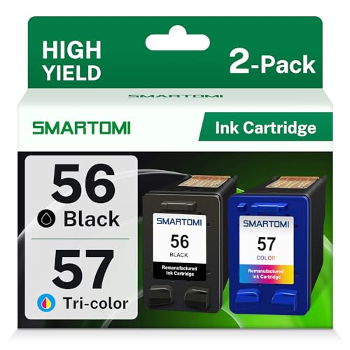 SMARTOMI 56 57 Remanufactured Ink Cartridges for 56XL 57XL for DeskJet 450ci 5150 5550 9680gp, OfficeJet 4212 4215, Photosmart 7350 7660 7760, PSC 1210 1215 1315