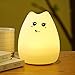 SCOPOW Children Night Light Silicone Cat Smiley [ Sensitive Tap Control, USB Rechargeable, Warm / White Light, 7-Color Breathing Light ] Portable Lamp Nursery for Gift Baby Adult Bedroom