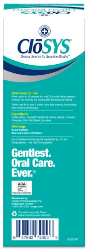 CLOSYS SENSITIVE MOUTHWASH, 32 OUNCE, 2 COUNT, GENTLE MINT, ALCOHOL FREE, DYE FREE, PH BALANCED, HELPS SOOTHE MOUTH SENSITIVITY, FIGHTS BAD BREATH