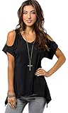 Pxmoda Womens Casual Cold Shoulder T-Shirt Flowy Swing Tops