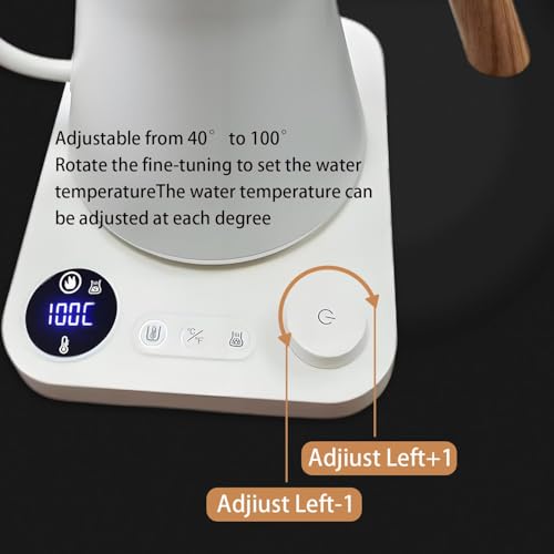 Electric Gooseneck Kettle 0.9L for Pour Over Coffee and Tea, Fast Heat Stainless Steel Inner, Digital LCD Temperature Control, Adjustable Timer, Auto Shut Off, Cordless & BPA-Free (White)