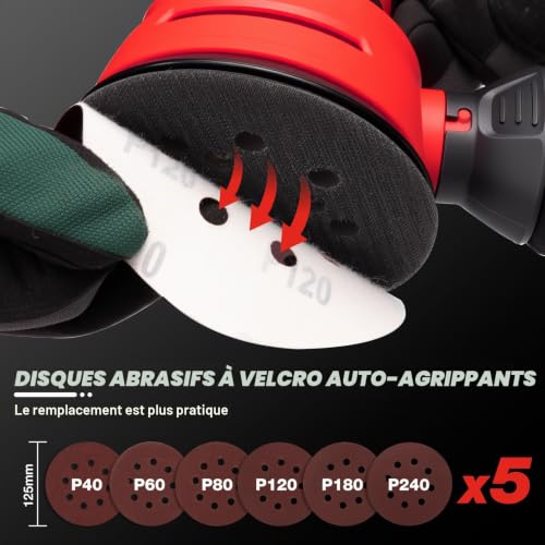 SHALL 350W Eccentric Sanders, with 30 sanding sheets, 125 mm hand tool, dust suction function, suitable for sanding, polishing and woodworking.