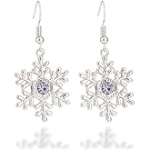 Christmas Snowflake Earrings for Women Winter Crystal Snowflake Drop Dangle Earrings Christmas Festive Gift for Women