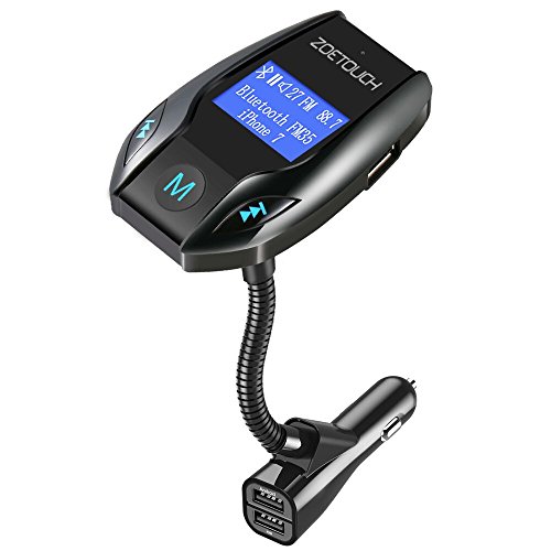 Bluetooth FM Transmitter, ZOETOUCH Wireless Radio Transmitter Adapter Hands-Free Car Kit Stereo Audio Receiver with 1.44 Inch LCD Display 3 USB Ports Support AUX Input/ Micro SD Card/ USB Flash Drive