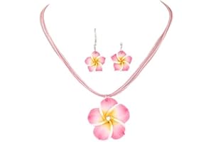 YOCOYEE Hawaiian Plumeria Rubra Earrings Necklace Set Bohemia Tropical Flower Dangle Earrings Luau Beach Party Accessories for Women Jewelry