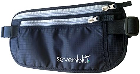 SevenBlu ★ #1 RFID Travel Money Belt and Passport Holder ★ Fits Big Bills - 365 Days Warranty - Protect Your Cash, Credit Cards, IDs, Document & Phone with this Secret Hidden Waist Pack Bag - Perfect Undercover Wallet Pouch for Men & Women - Great Luggage / Travel Accessory
