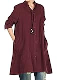 Mordenmiss Women's Cotton Linen Full Front Buttons Jacket Outfit With Pockets Style 1 XXL Burgundy