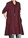 Mordenmiss Women's Cotton Linen Full Front Buttons Jacket Outfit with Pockets (Large, Style 1-Burgundy)