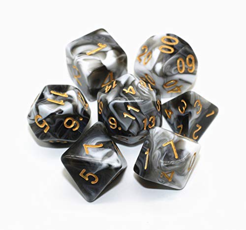 HD DND Dice White Black RPG Polyhedral Dice Set Fit Dungeons and Dragons(D&D) Pathfinder Role Playing Games 7 Dice Set with Dice Bag