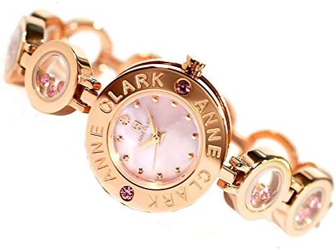 ANNE CLARK Women’s 1008 Series Natural Shell Dial Natural Diamond Skin Friendly All Stainless Steel Moving Stone Bracelet Watch, Pink gold/pink dial