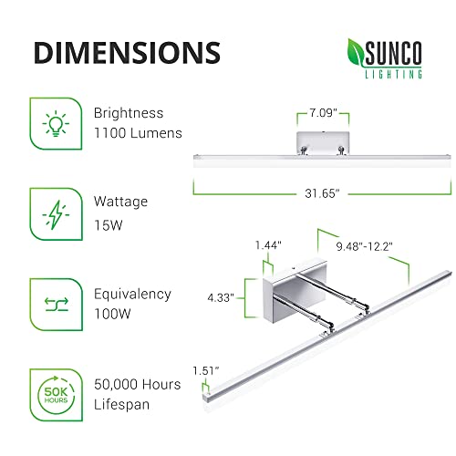 Sunco Lighting Modern Vanity Light Fixture, LED Bathroom Bar Lights