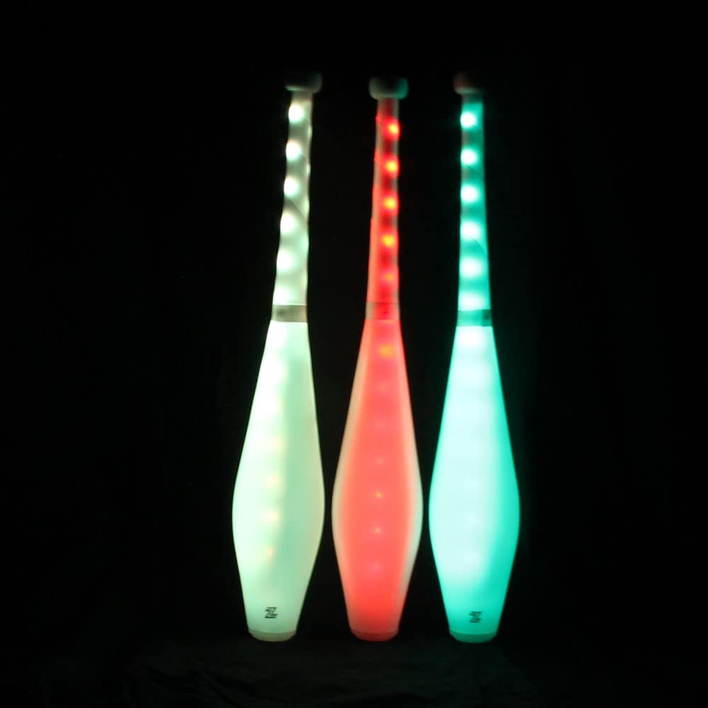 Zeekio - Multi-Color LED Light Up Juggling Clubs - with Charger & Wireless Remote - for Beginners, All Levels - Bright & Vibrant Colors Durable - 20.5”L - Set of 3