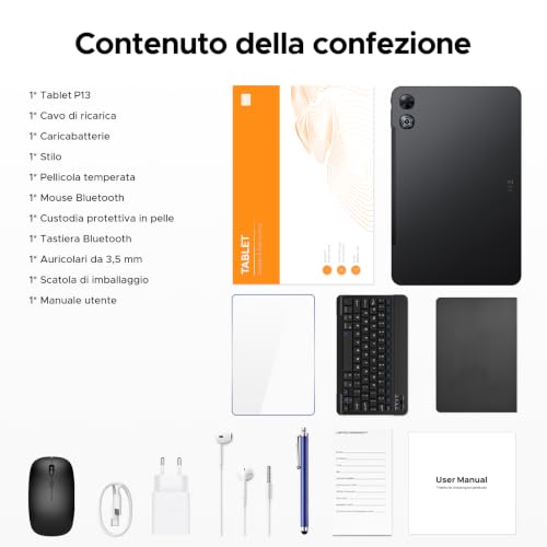 P13 Tablet 13.4 Inch 2.4K Android Tablet 16 120Hz, 48GB+128GB/2TB TF,FHD,12000mAh/18W,Octa-Core,WiFi5,Gemini AI,Widewine L1,GMS, 13MP+8MP,Ultra-Thin 0.8 cm, Keyboard, Pen, Mouse,Body Metal in Metal