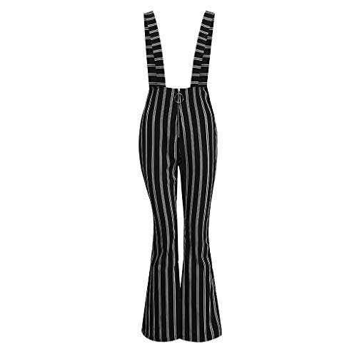 Fitfulvan Women High Waist Harem Pants Women Bowtie Elastic Waist Stripe Casual Jumpsuit