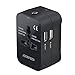 JOOMFEEN Travel Adapter, Worldwide All in One Universal Power Wall Charger AC Power Plug Adapter with Dual USB Charging Ports for USA EU UK AUS Cell Phone Laptop (Black) primary