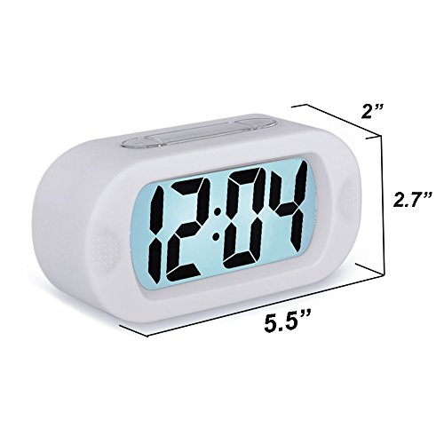 OCEST Smart Digital Alarm Clock with 5.5 inches Large LED Display Backlight Snooze Silicone Cover, Easy Setting Battery Operated Kids Clock, Desk Clock for Bedrooms Bedside Shelf White