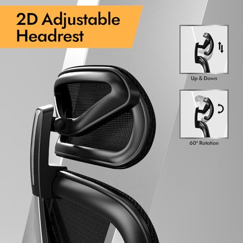 HOLLUDLE Ergonomic Office Chair with 3D Lumbar Support and Adjustable 3D Armrests - V Shape Design, Comfortable Desk Chair for Office and Home, Black