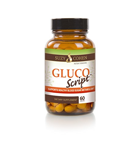 GlucoScript Blood Sugar Support Formula by Suzy Cohen with Berberine, Tulsi and Bilberry - Helps Support Healthy Blood Level - Dietary Supplement for Metabolism Support - By Suzy Cohen, RPh