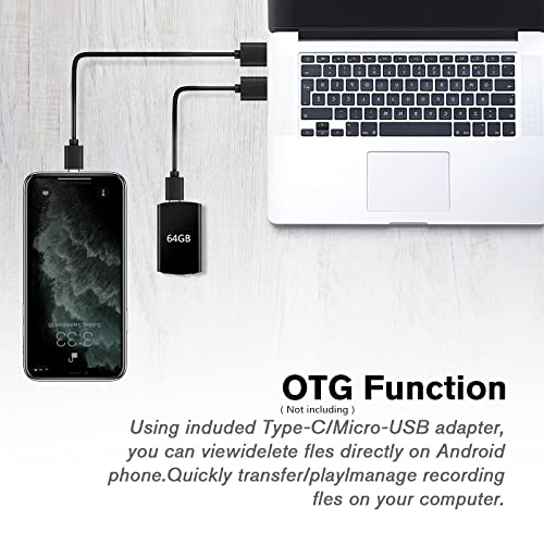 Voice Activated Recorder,64 GB Digital Voice Audio Recorder Recording Device with Playback Mini Tape Dictaphone USB MP3 Mic 750 Hour Capacity 40-Hour Battery for Lecture Interview Meeting Class Gift