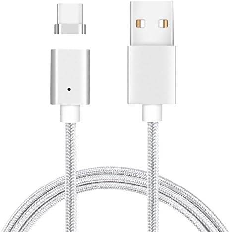 Magnetic Charging Cable for Type C, Nylon Braided 3.3ft for LG G5 V20, Nexus 5 X 6P, Huawei P9 Plus, OnePlus 2 3, Galaxy S8, More Type-C USB-C Devices Gen5. (1PC Silver)