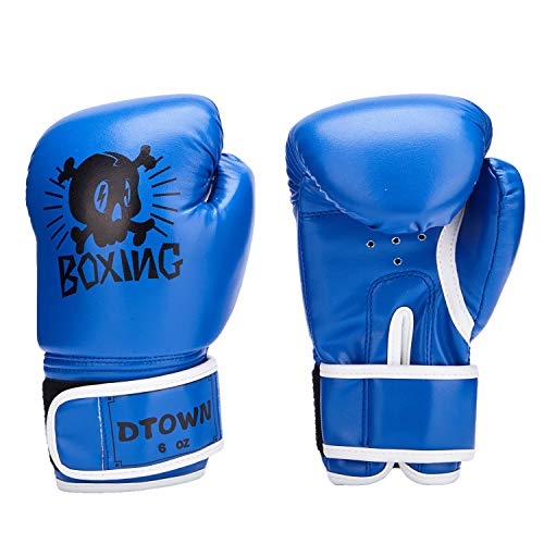 Dtown Kids Boxing Gloves 6oz Boys Gloves for Children Age 7 to 12 Years PU Leather Blue - Thumbnail 2