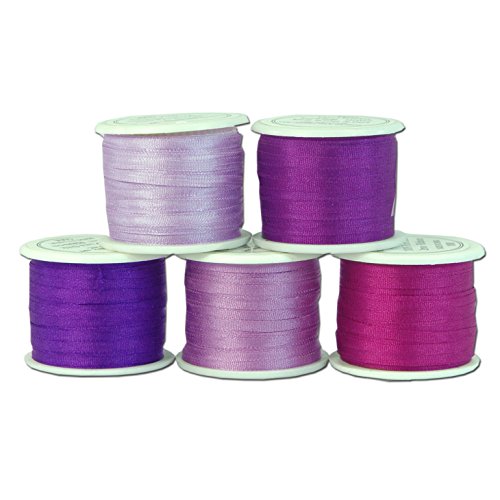 2mm Silk Ribbon Set - Five 10 meter spools - 55 yds - Purple Shades - Threadart - 4 Sizes - 50 Colors