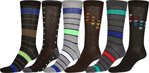Sakkas 70501G3 - Men's Crew High Patterned Colorful Design Dress Socks Asst Value 6-Pack - Dots and Stripes-2 - 10-13