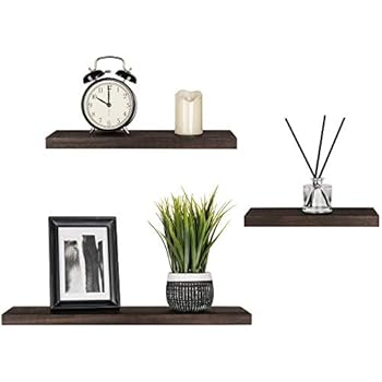 Mkono Floating Shelves Wood Wall Shelf Rustic Wall Mount Pine Shelf Set of 3 Home Decor Photo Display Ledges with Invisible Bracket for Living Room/Bedroom/Bathroom/Kitchen