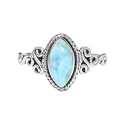 Rubicrafts Larimar Stone Ring 925 Sterling Silver