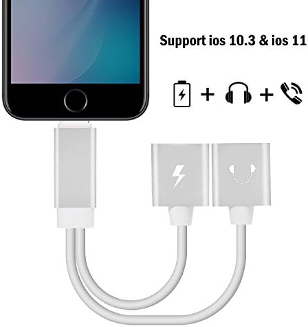 Dual Lightning Adapter Splitter for iPhone 7 / 7 Plus/ 8 / 8 Plus, 2 in 1 Lightning to Lightning Audio Headphone Splitter and Charging Cable For iPhone 7/ 7 Plus/ iPad, Support Music Control Charge