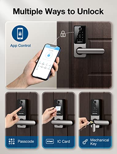 Fingerprint Door Lock, Bluetooth APP Smart Lock with Anti-Peeping, Keyless Entry Door Lock with Handle, Electronic Digital Door Lock, Biometric Door Lock, Smart Lock for Front Door, Home, Apartment